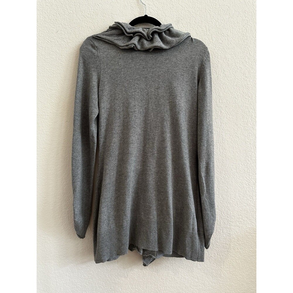 Etcetera Gray Cotton Cashmere Ruffled 2 Pockets Cardigan Sweater Size M - Picture 12 of 14